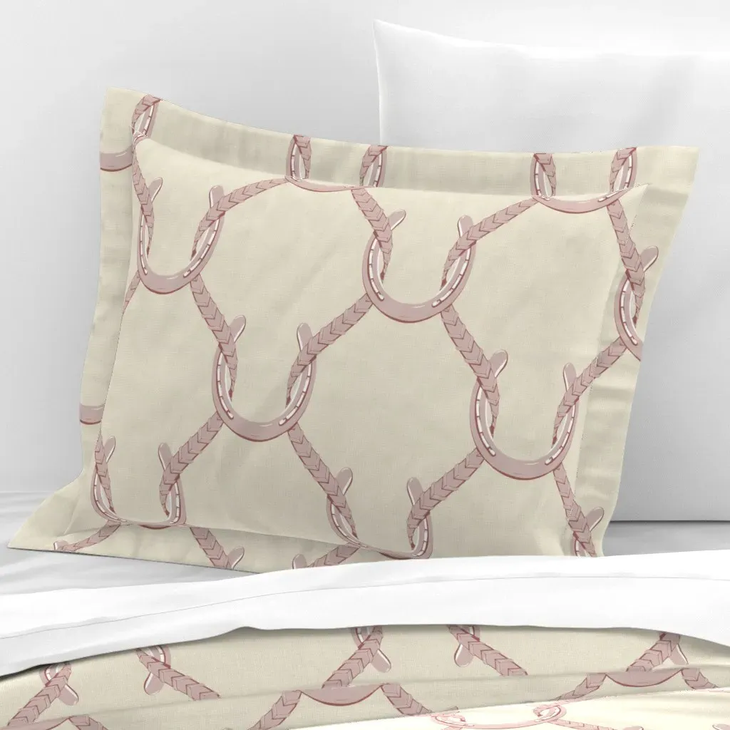 Ainsley Horseshoe & Reins Equestrian Standard Flanged Cushion - Dusty Rose, Cotton Sateen product