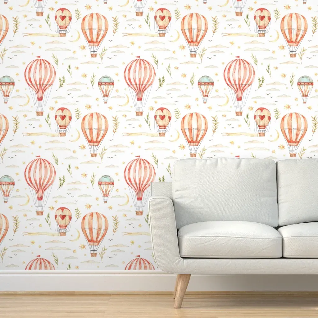 Air Balloons Florals and Sky Peel and Stick Wallpaper - Peach product