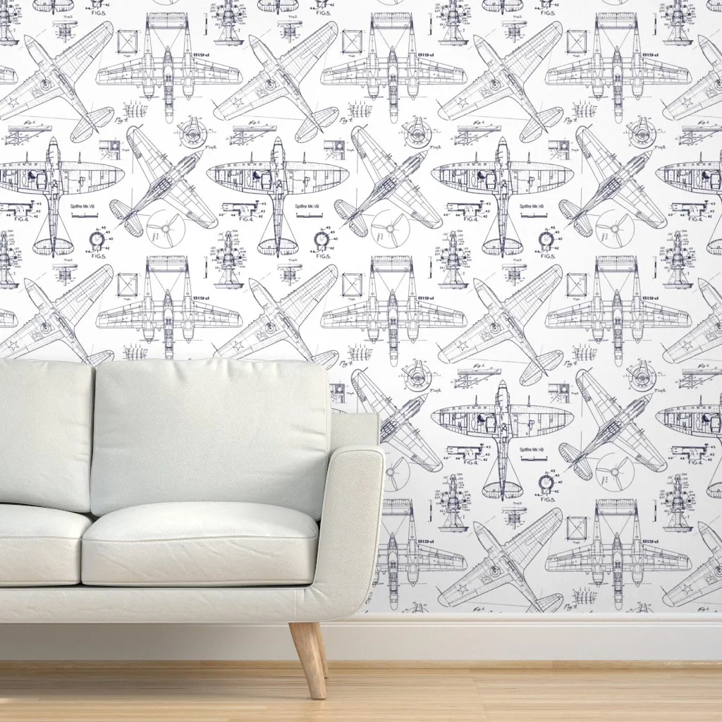 Airplane Patent Drawings Peel and Stick Wallpaper - Gray product