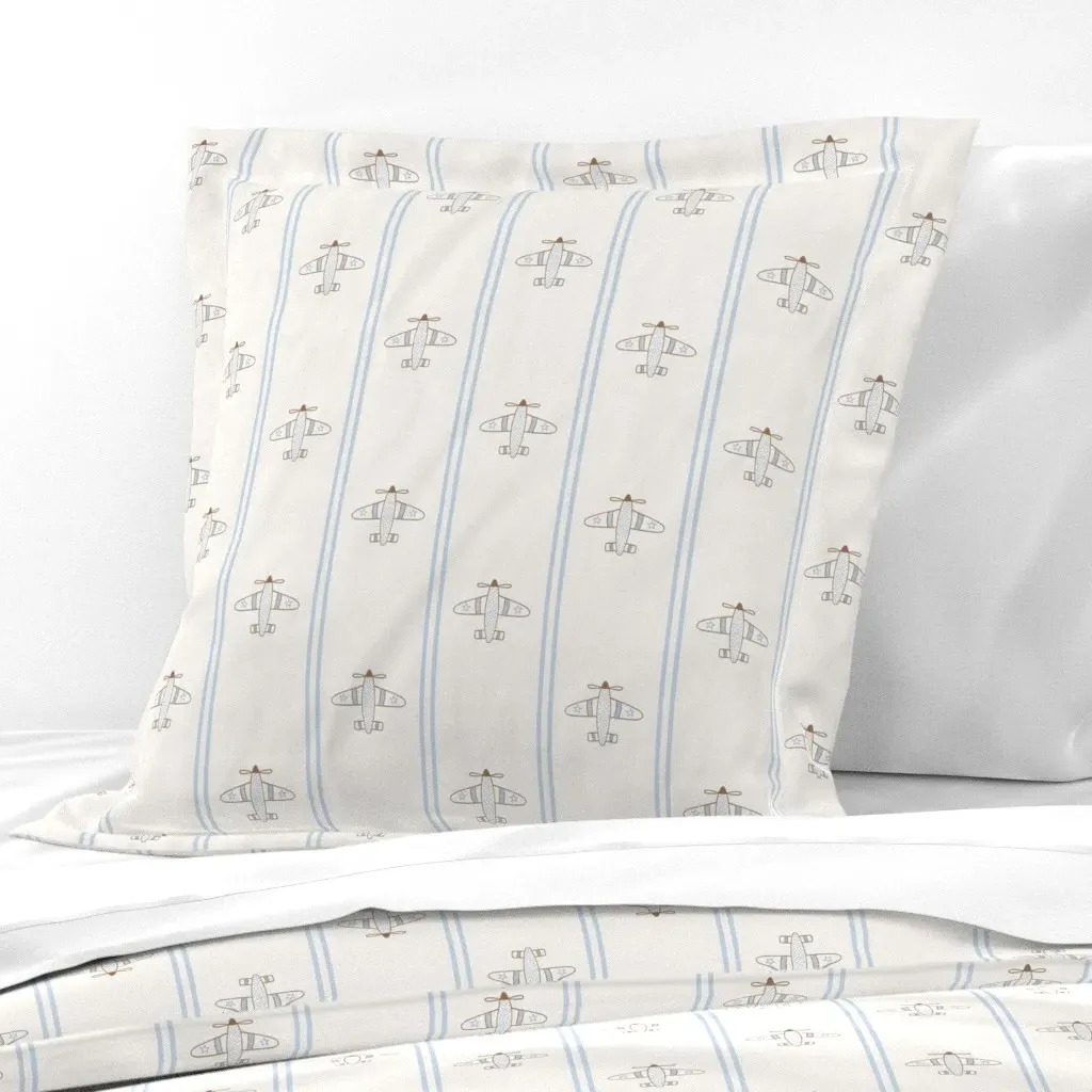 Airplanes And Stripes Euro Pillow Sham - Light Blue, Cream product