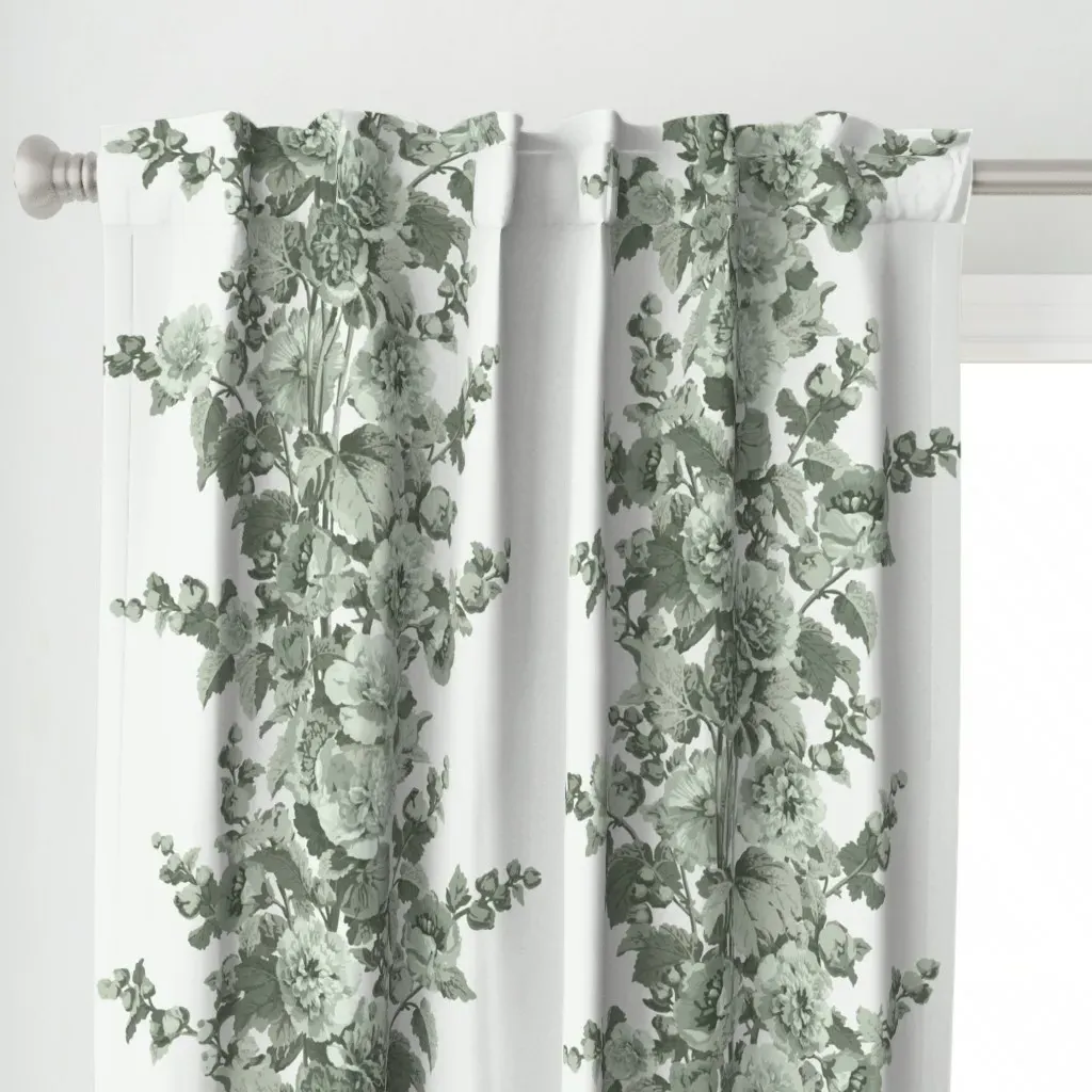 Alexis Hollyhocks Curtain Panel - Sage Green alternate view
