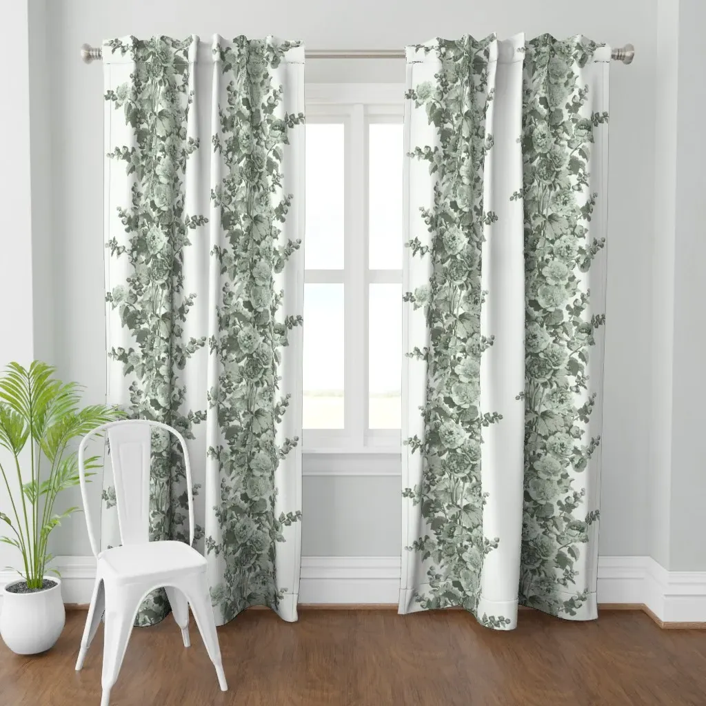 Alexis Hollyhocks Curtain Panel - Sage Green product
