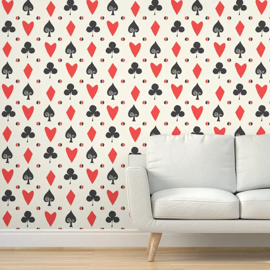 Alice In Wonderland Card Suits Peel and Stick Wallpaper - Green, Pink product