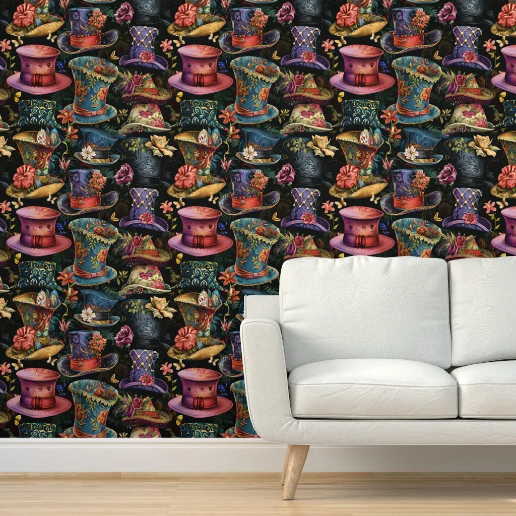 Alice In Wonderland Mad Hatter Hats Peel and Stick Wallpaper - Purple product