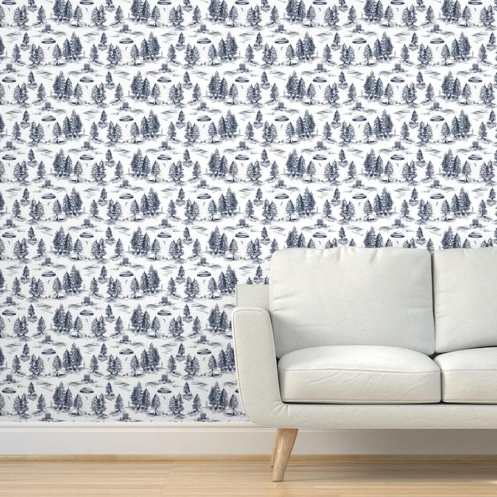 Alien Abduction Small-Scale Peel and Stick Wallpaper - Blue, White product