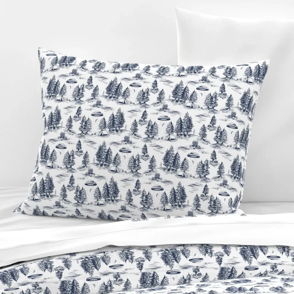 Alien Abduction Standard Knife Edge Cushion Cover - Navy Blue, Cotton Sateen product