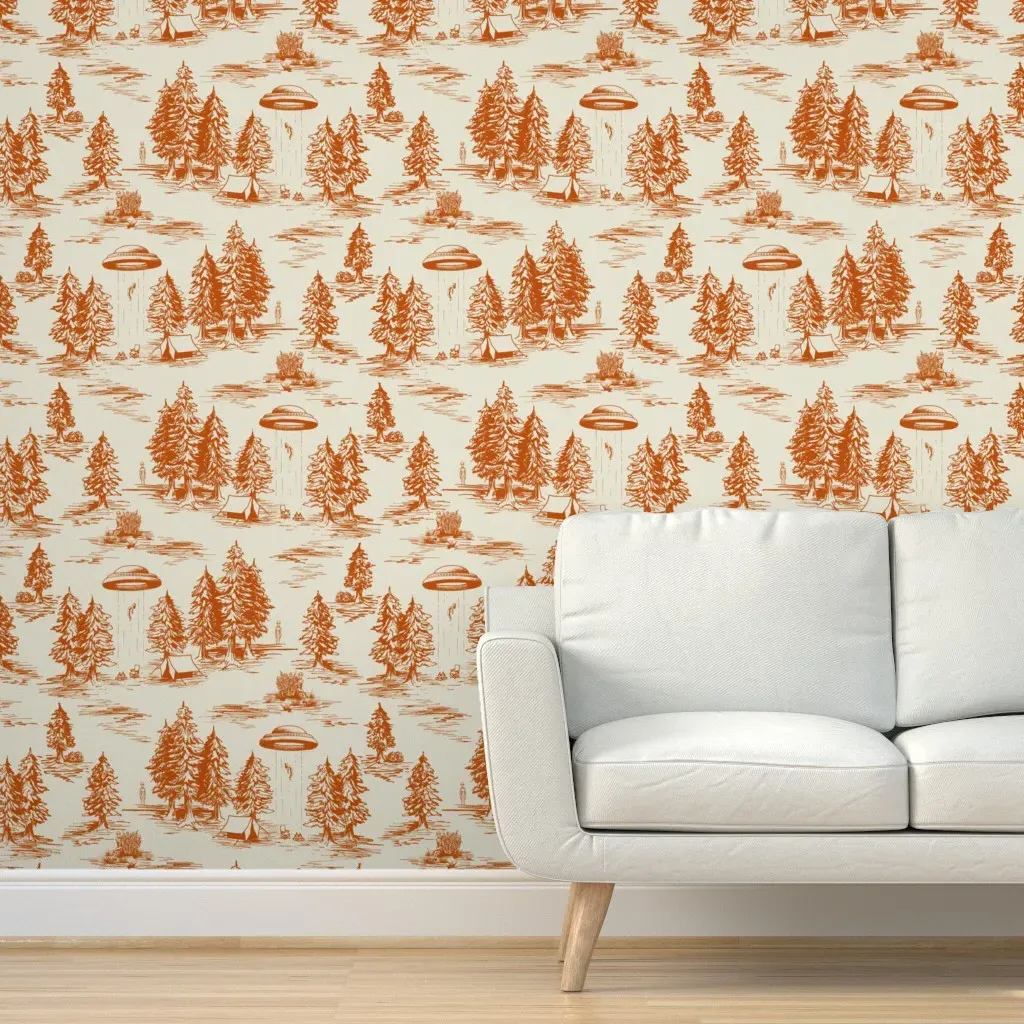 Alien Abduction Toile De Jouy Peel and Stick Wallpaper - Beige product