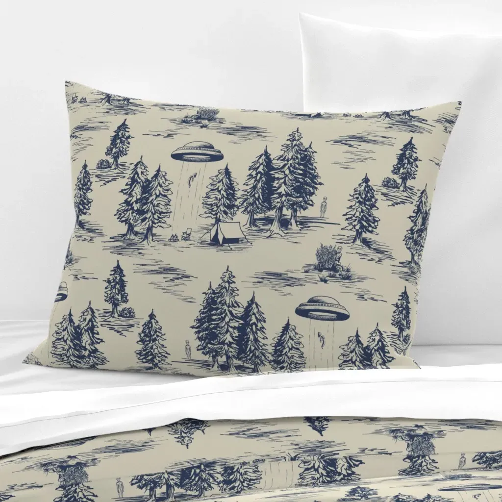 Alien Abduction Toile De Jouy Standard Knife Edge Cushion - Dark Blue, Cotton Sateen product