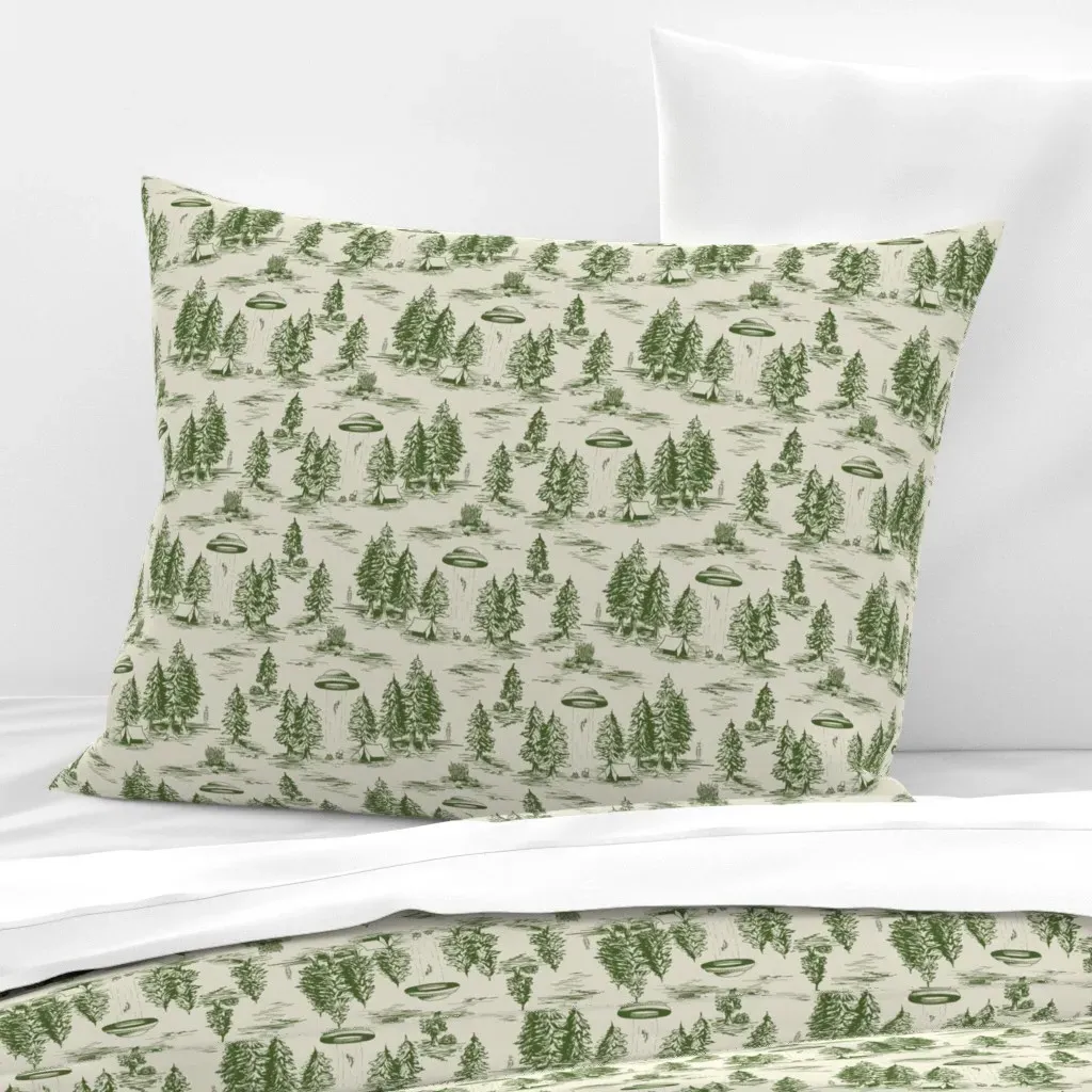 Alien Abduction Toile De Jouy Standard Knife Edge Cushion - Green, Cotton Sateen product