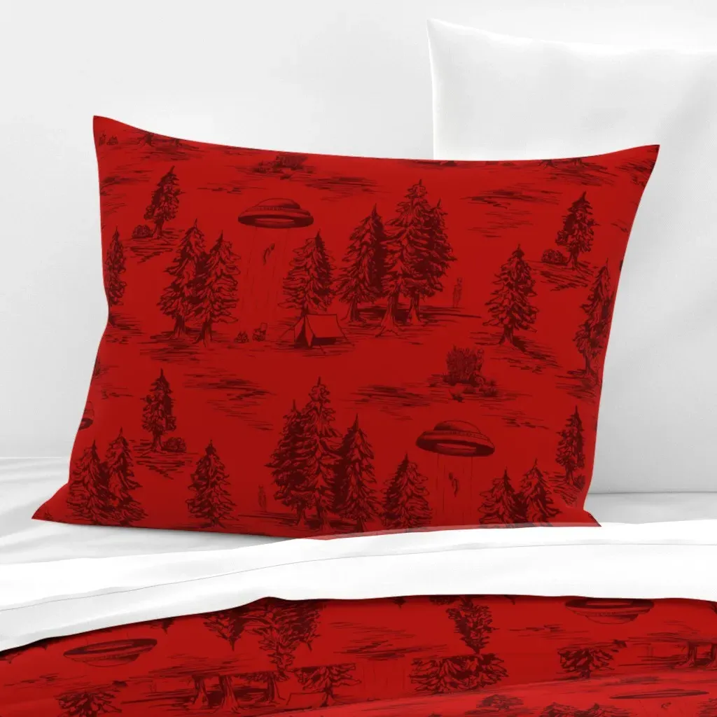 Alien Abduction Toile De Jouy Standard Knife Edge Cushion - Red, Cotton Sateen product