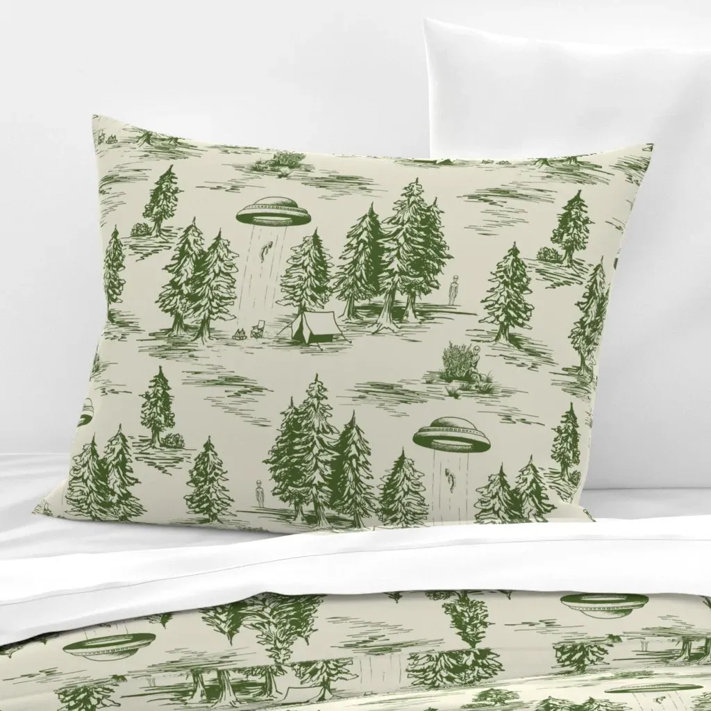 Alien Abduction Toile De Jouy Standard Knife Edge Pillow - Green, Cotton Sateen product