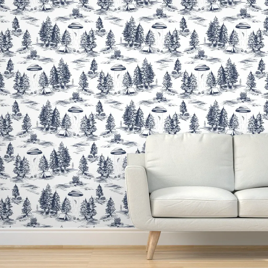 Alien Abduction Toile Peel and Stick Wallpaper - Blue, White product