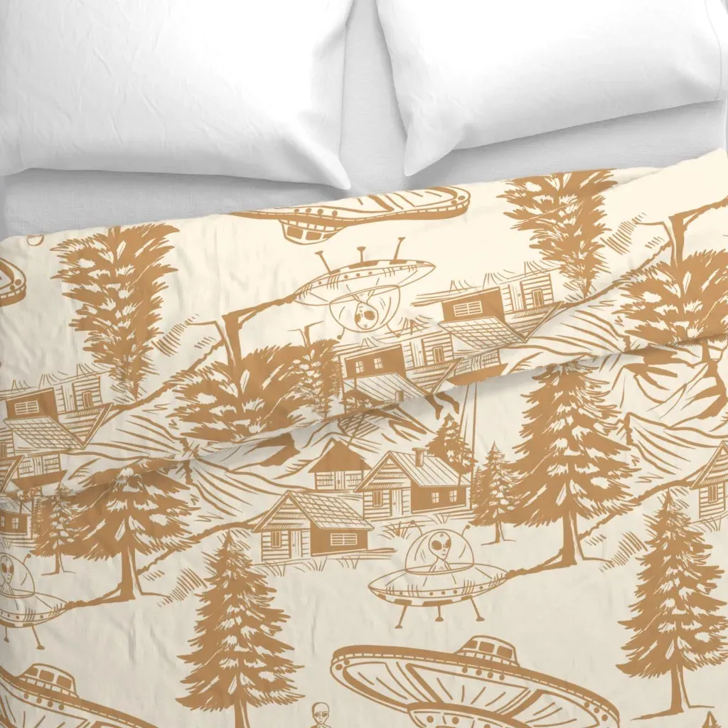 Alien Abduction Toile XL Duvet Cover - Tan alternate view