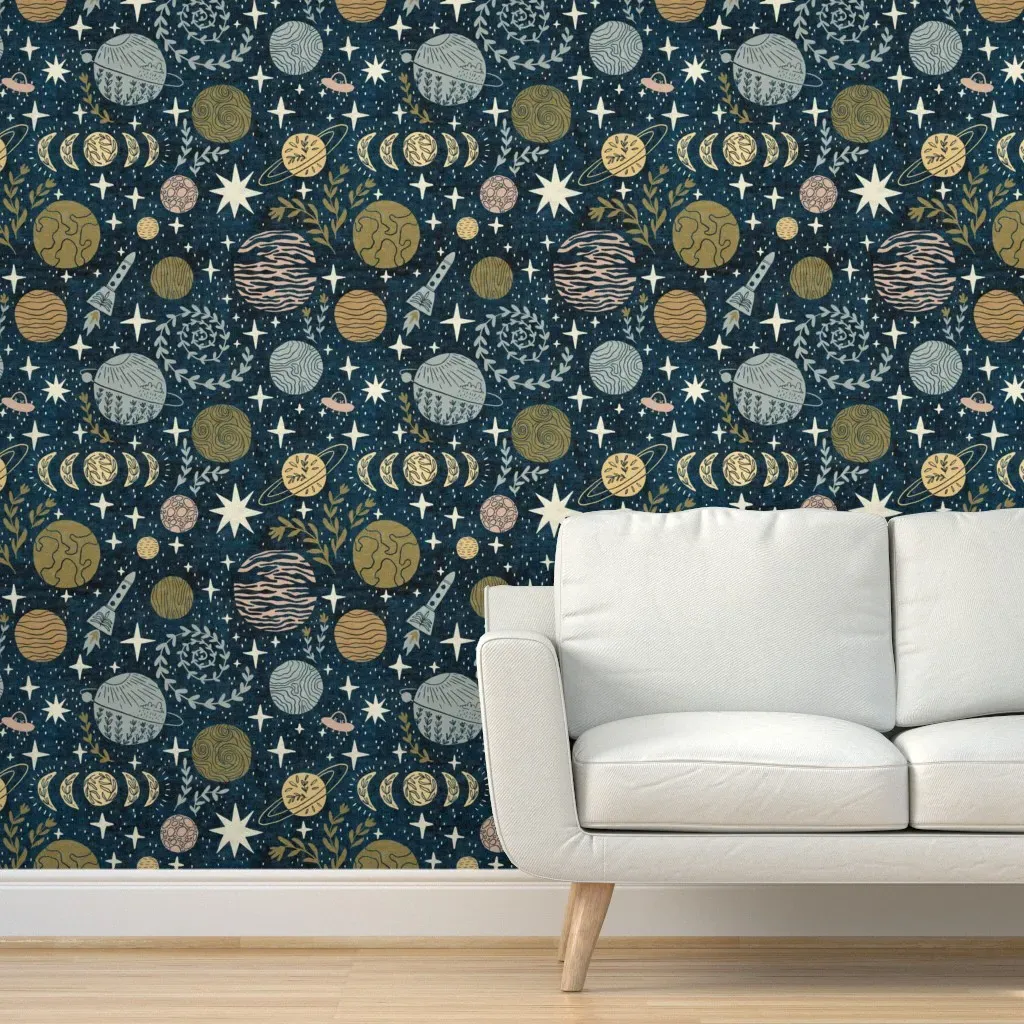 All Life Is Stardust Peel and Stick Wallpaper - Midnight Blue product