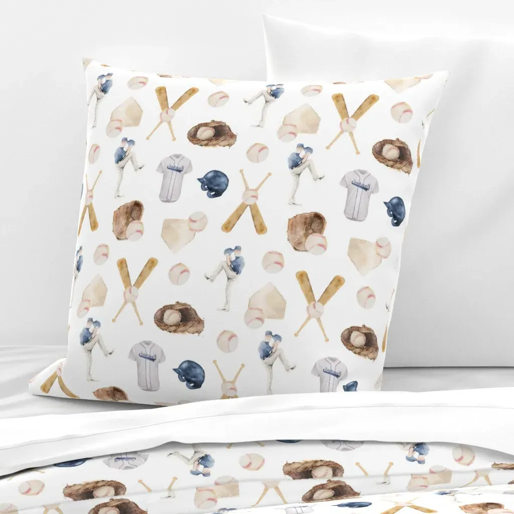 All-Star Slugger Baseball Watercolor Euro Pillow Sham - White product