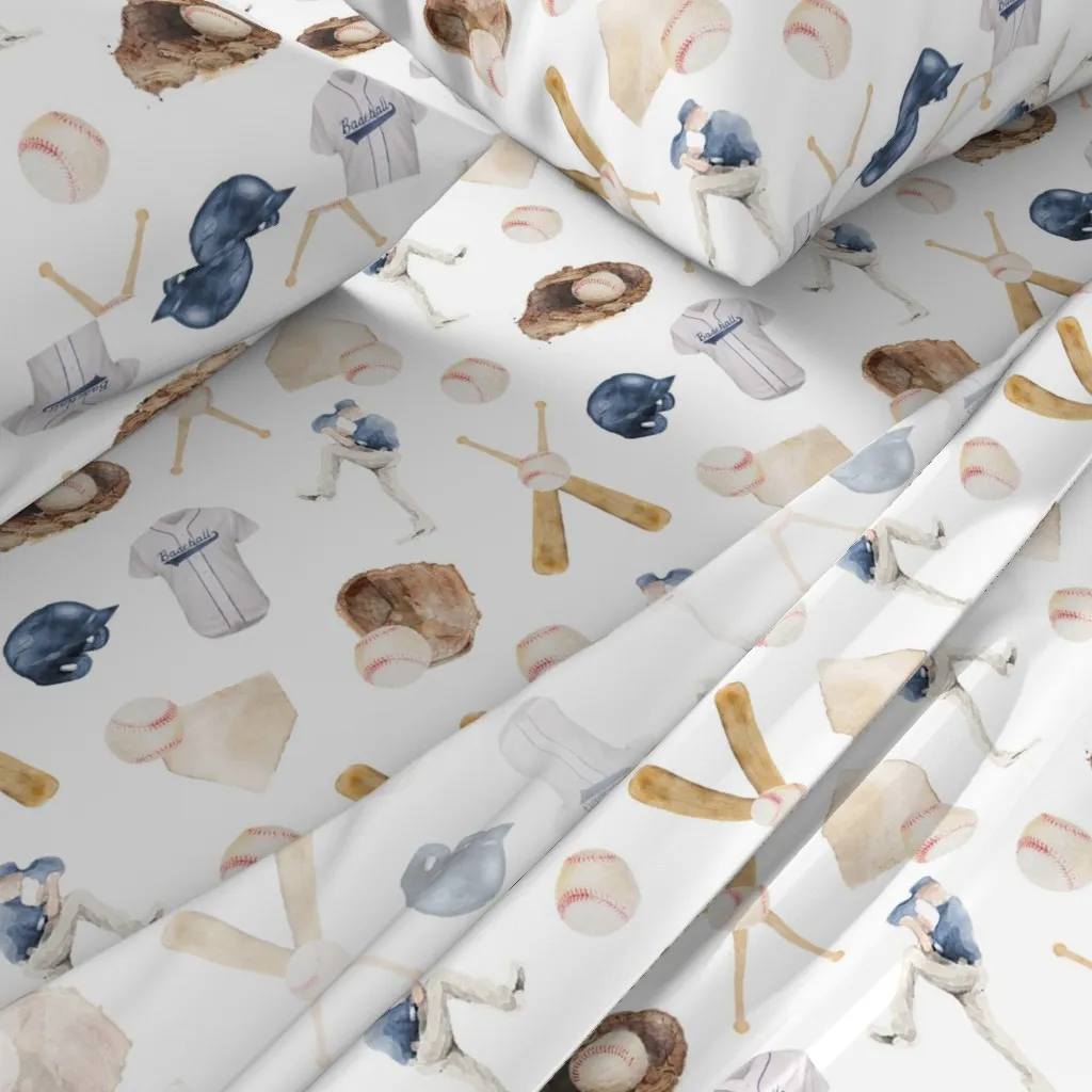 All-Star Slugger Baseball Watercolor Full Sheet Set - White alternate view