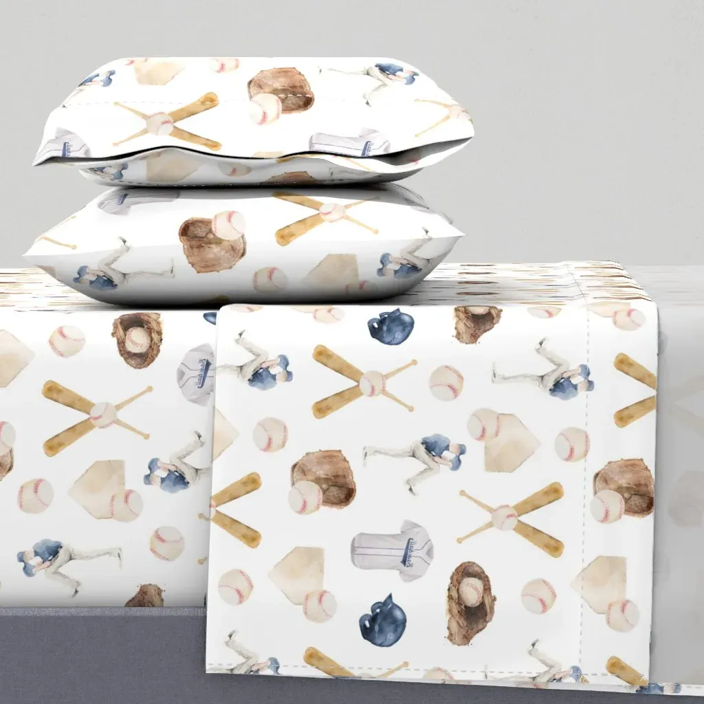 All-Star Slugger Baseball Watercolor Full Sheet Set - White product