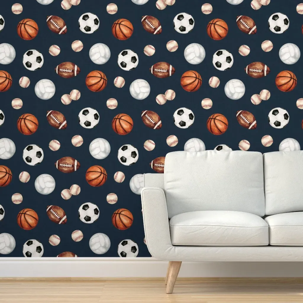 All Star Sports Toss Peel and Stick Wallpaper - Dark Blue product