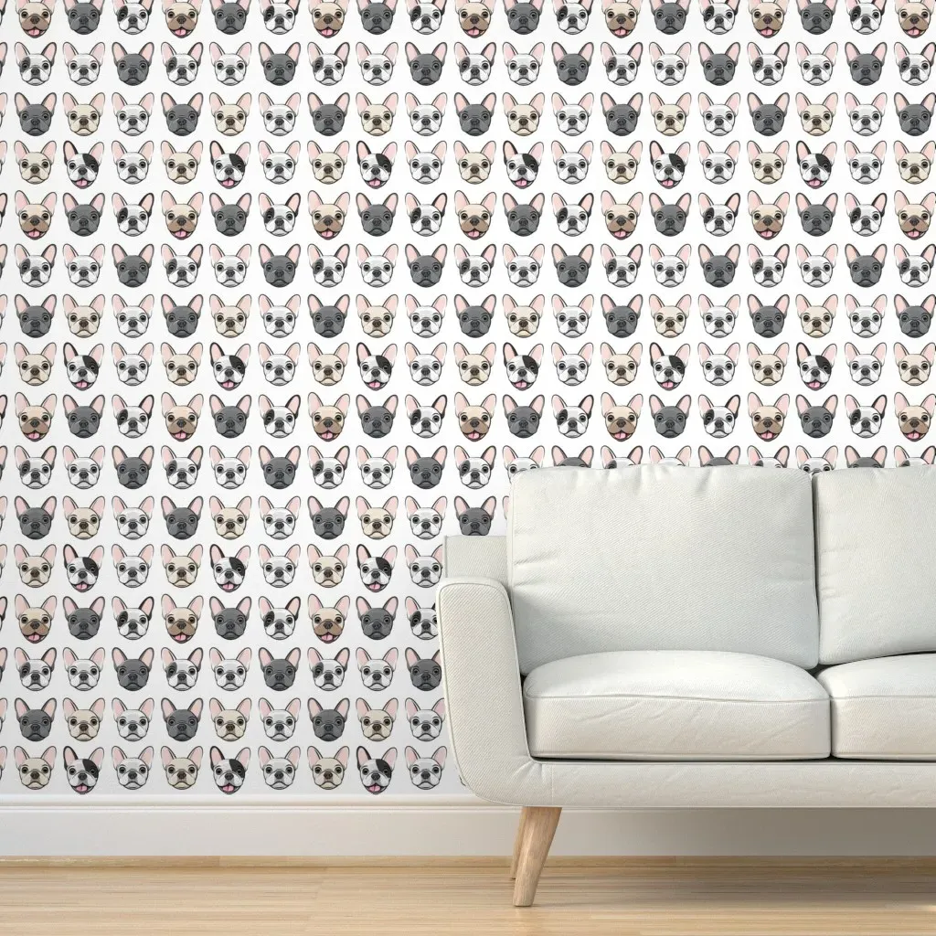 All The Frenchies French Bulldog Peel and Stick Wallpaper - White product