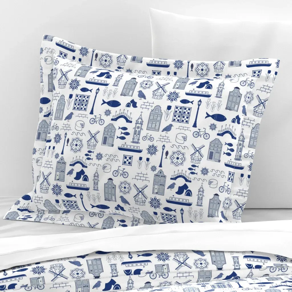 All Things Dutch Standard Flanged Pillowcase - Delft Blue, Cotton Sateen product
