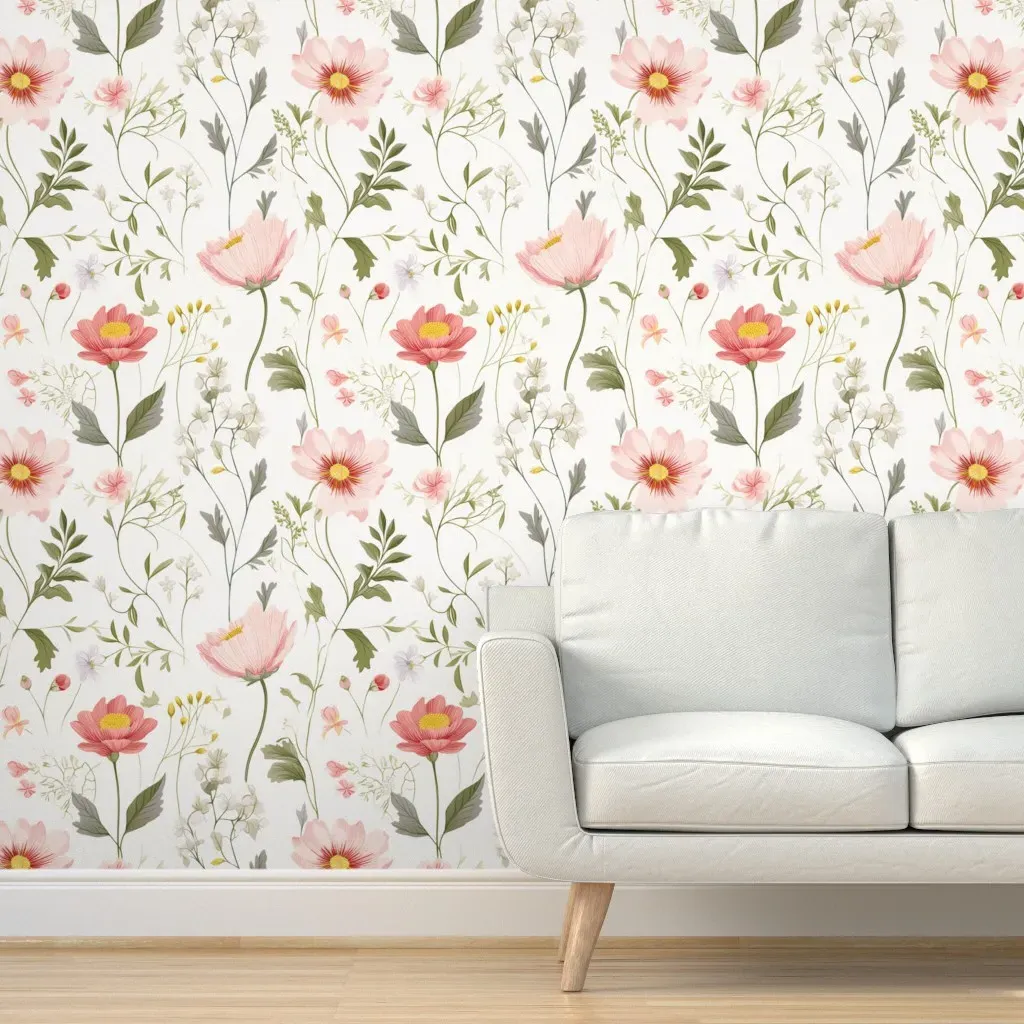 Allie Floral Nursery Peel and Stick Wallpaper - Light Pink, Green product