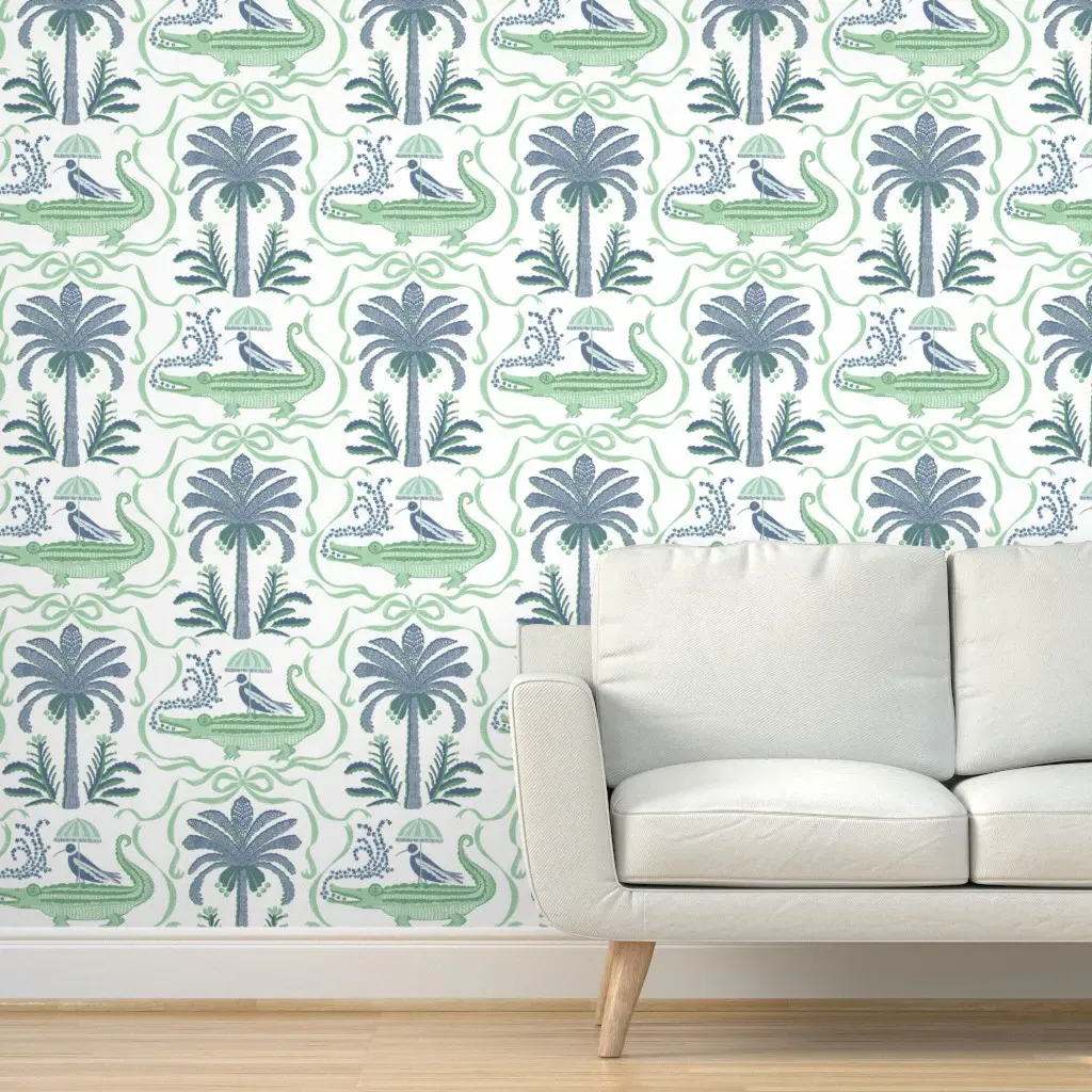 Alligator Palm Parade Peel and Stick Wallpaper - Seafoam Green product