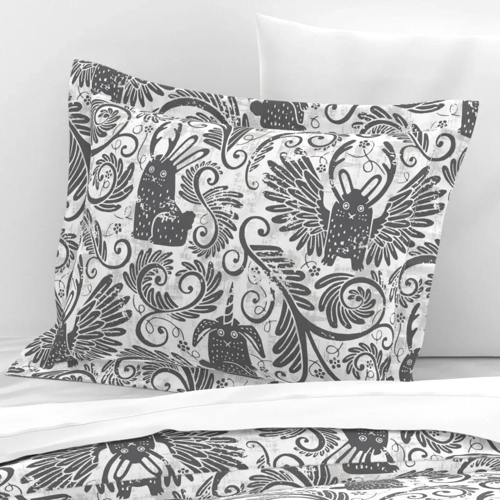 Almiraj Wolpertingers And Jackalopes Standard Flanged Cushion Cover - Dark Gray, Cotton Sateen product