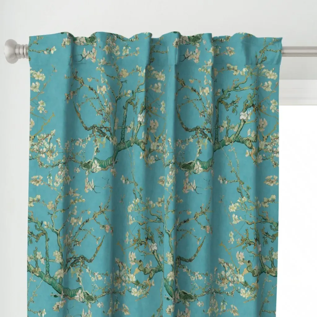 Almond Blossoms Mural Van Curtain Panel - Teal alternate view