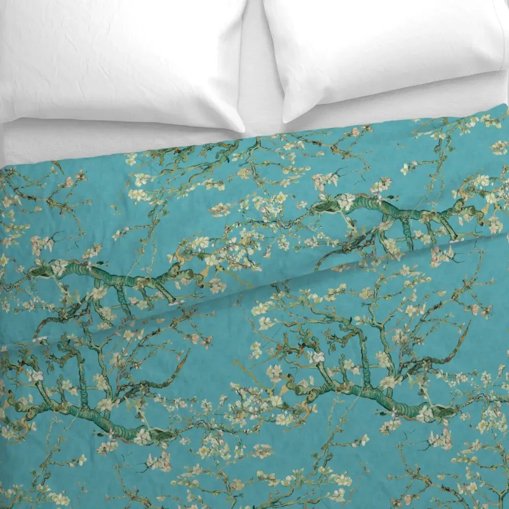 Almond Blossoms Mural Van Gogh Duvet Cover - Teal alternate view