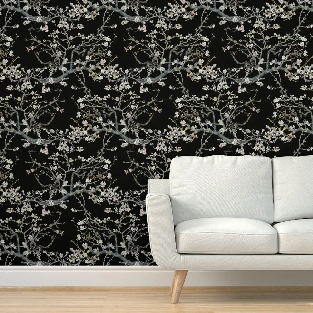 Almond Blossoms Van Gogh Peel and Stick Wallpaper - Black, White product
