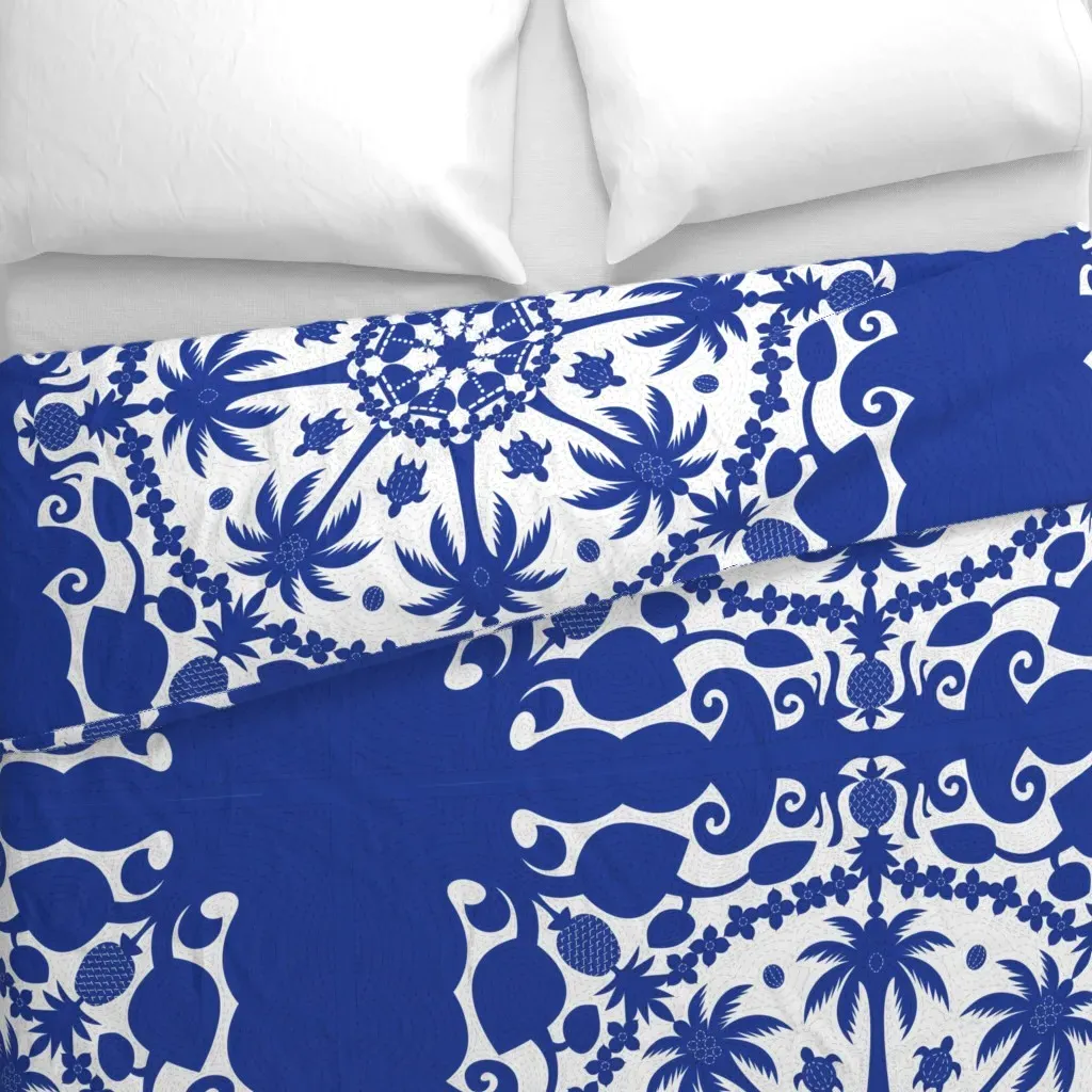 Aloha Hawaiian Cheater Quilt Duvet Cover - Blue alternate view