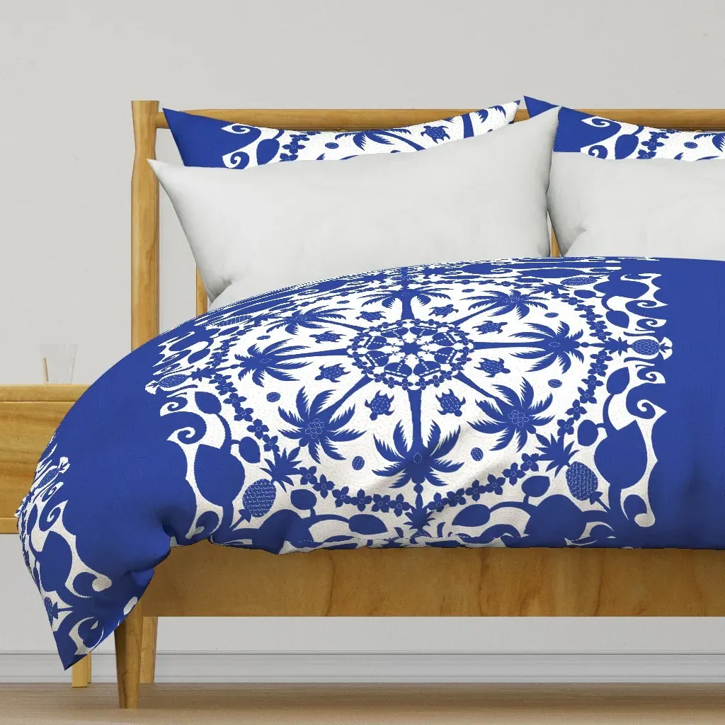Aloha Hawaiian Cheater Quilt Duvet Cover - Blue product