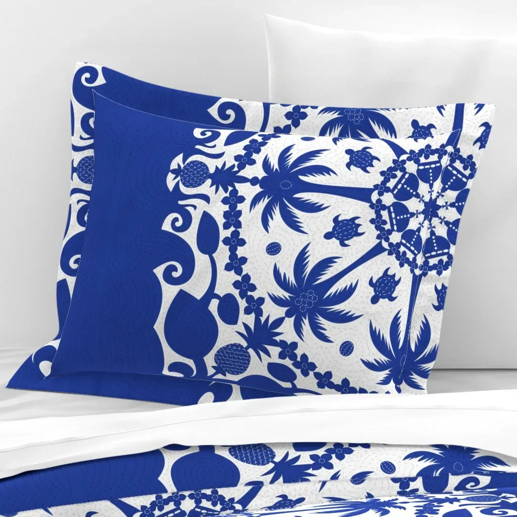 Aloha Hawaiian Cheater Quilt Standard Flanged - Blue, Cotton Sateen product