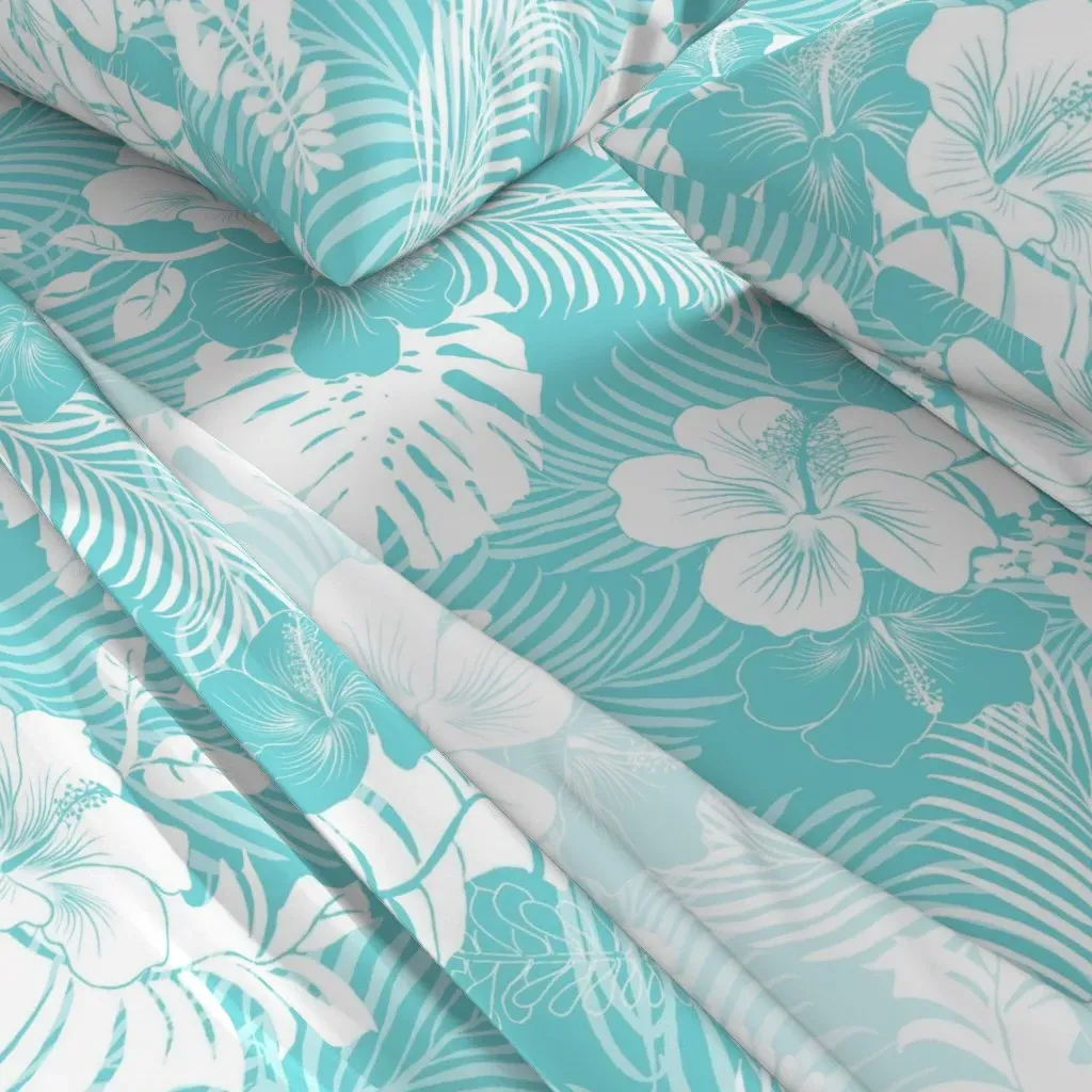 Aloha Nui Light Turquoise Queen Sheet Set - White alternate view