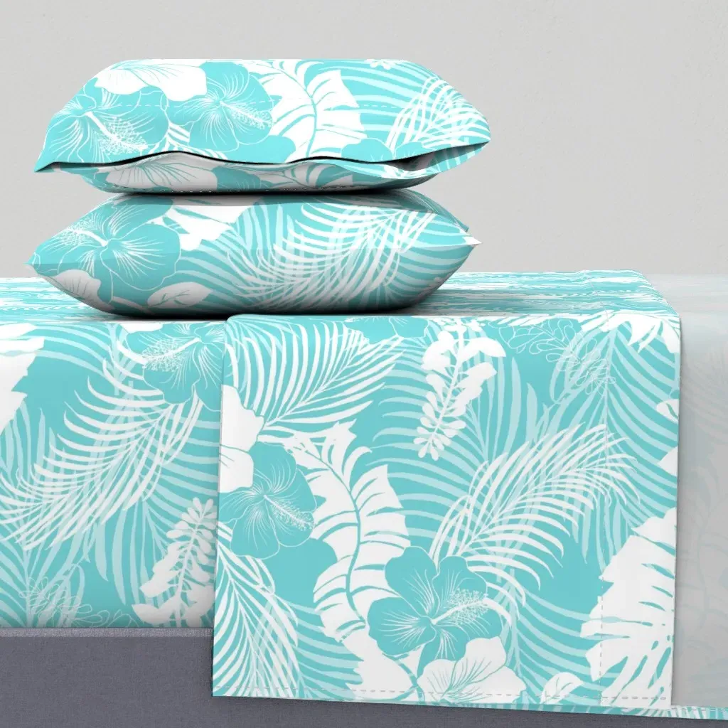 Aloha Nui Light Turquoise Queen Sheet Set - White product