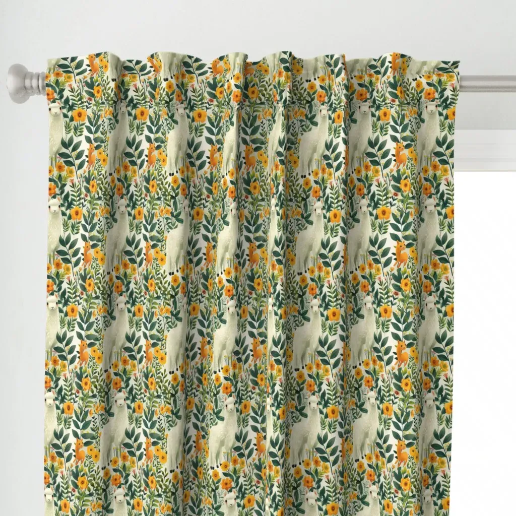 Alpaca Botanical Leaves Curtain Panel - White alternate view