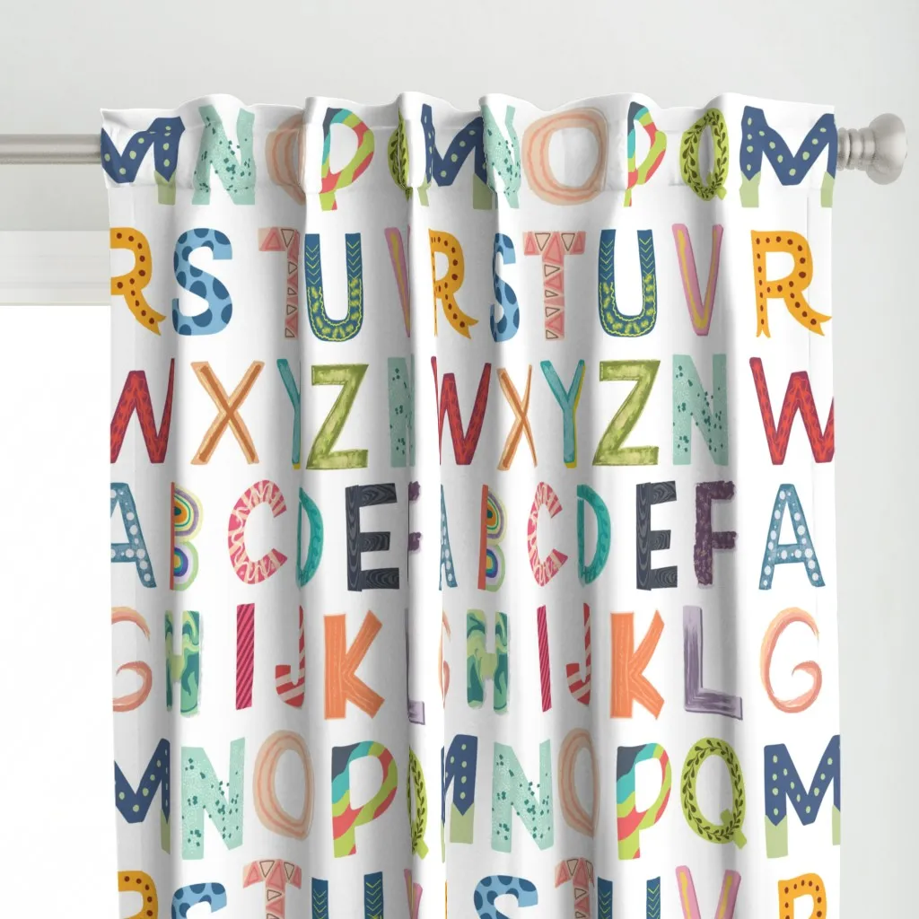 Alphabet Blocks Curtain Panel - Teal alternate view