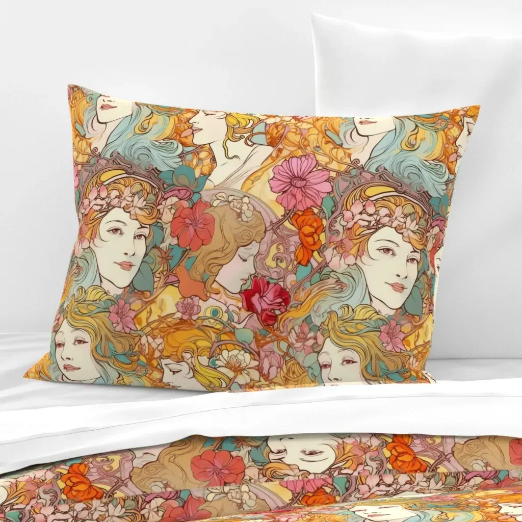 Alphonse Mucha Goddess Art Standard Knife Edge Cushion - Peach, Cotton product