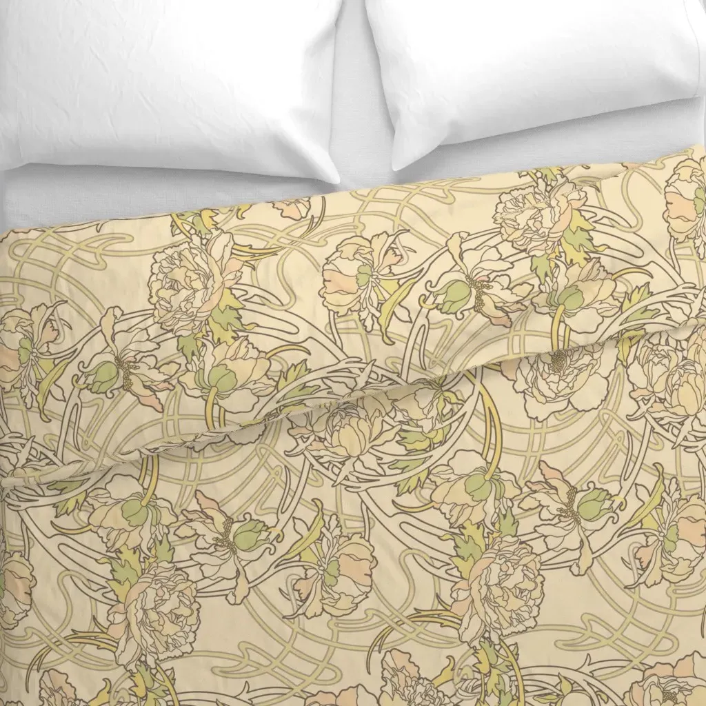 Alphonse Mucha-Peony L Duvet Cover - Beige alternate view