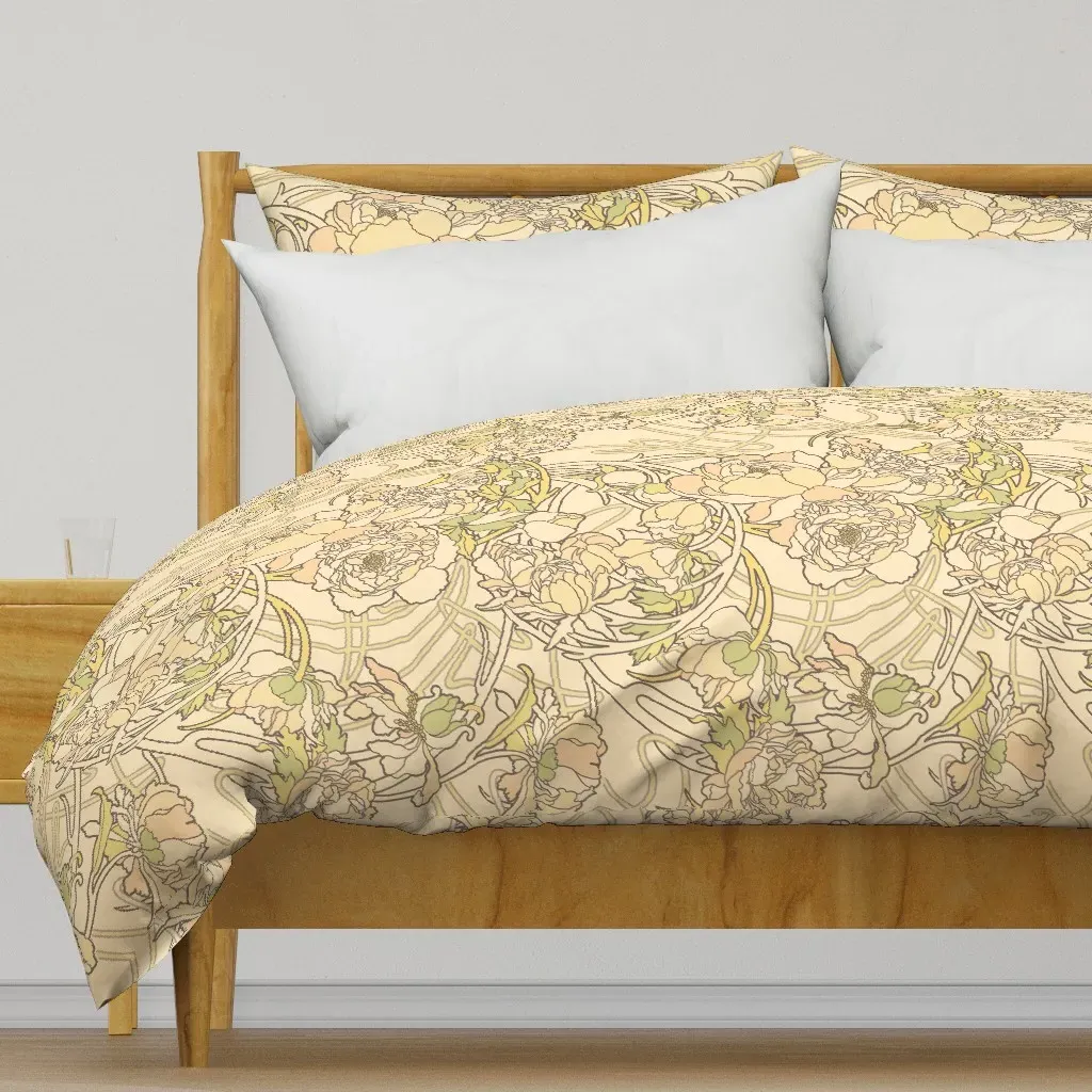 Alphonse Mucha-Peony L Duvet Cover - Beige product
