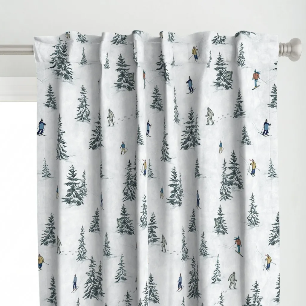 Alpine Skiers And Hidden Curtain Panel - Light Gray alternate view