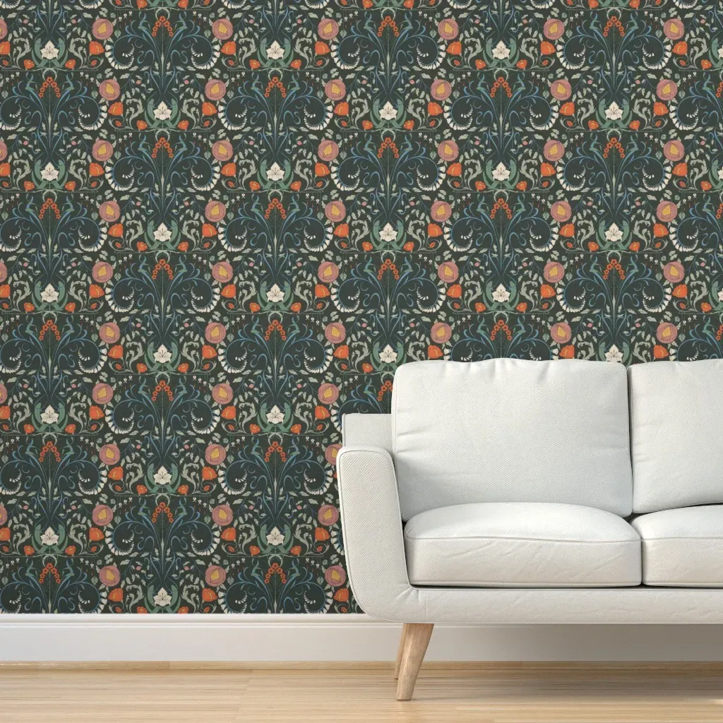 Am Garden Art Nouveau Floral Damask Wallpaper - Dark Teal product