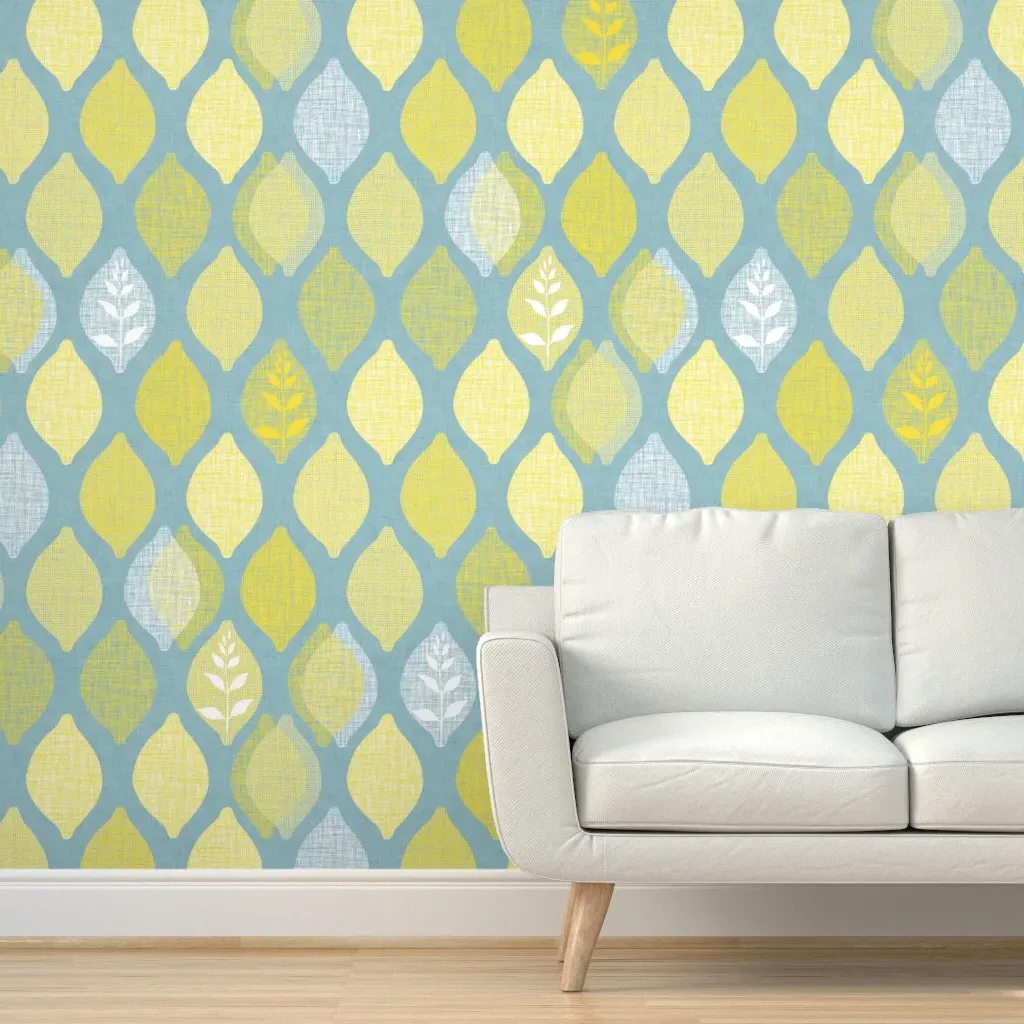 Amalfi Lemon Linen Peel and Stick Wallpaper - Blue, Yellow product