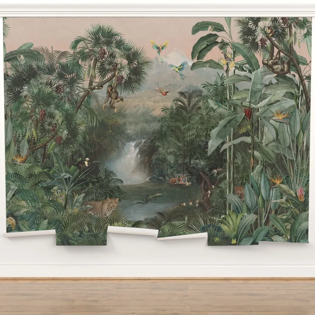 Amazonia Tropical Waterfall Jungle Tigers Peel and Stick Wall Mural product