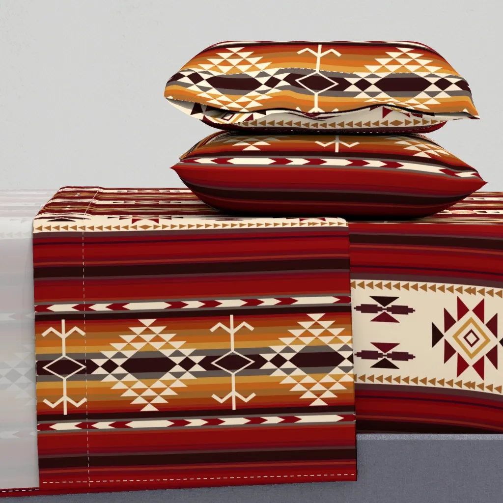 Amber Fire Tribal Stripes King Sheet Set - Burgundy product