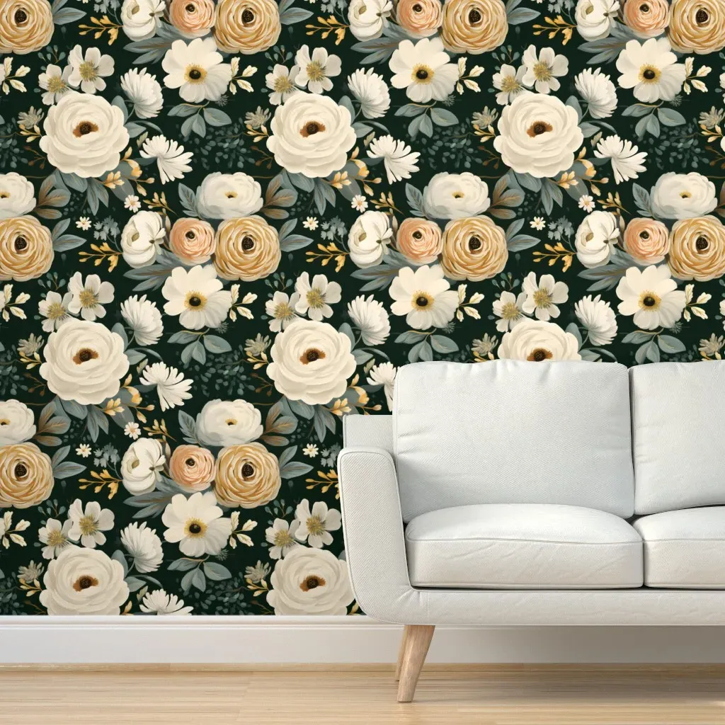 Amelia's Fleur Peel and Stick Wallpaper - Gold, Forest Green product