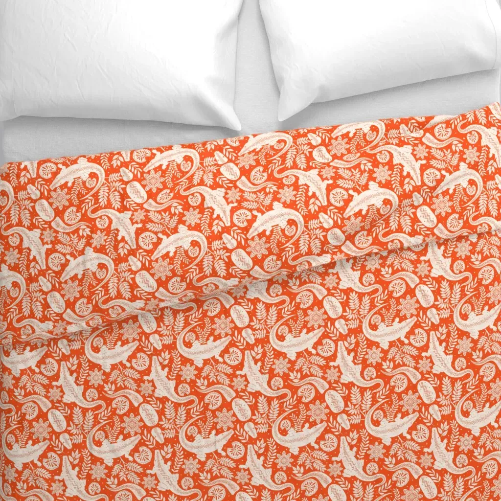 American Alligator Tangerine Duvet Cover - White alternate view