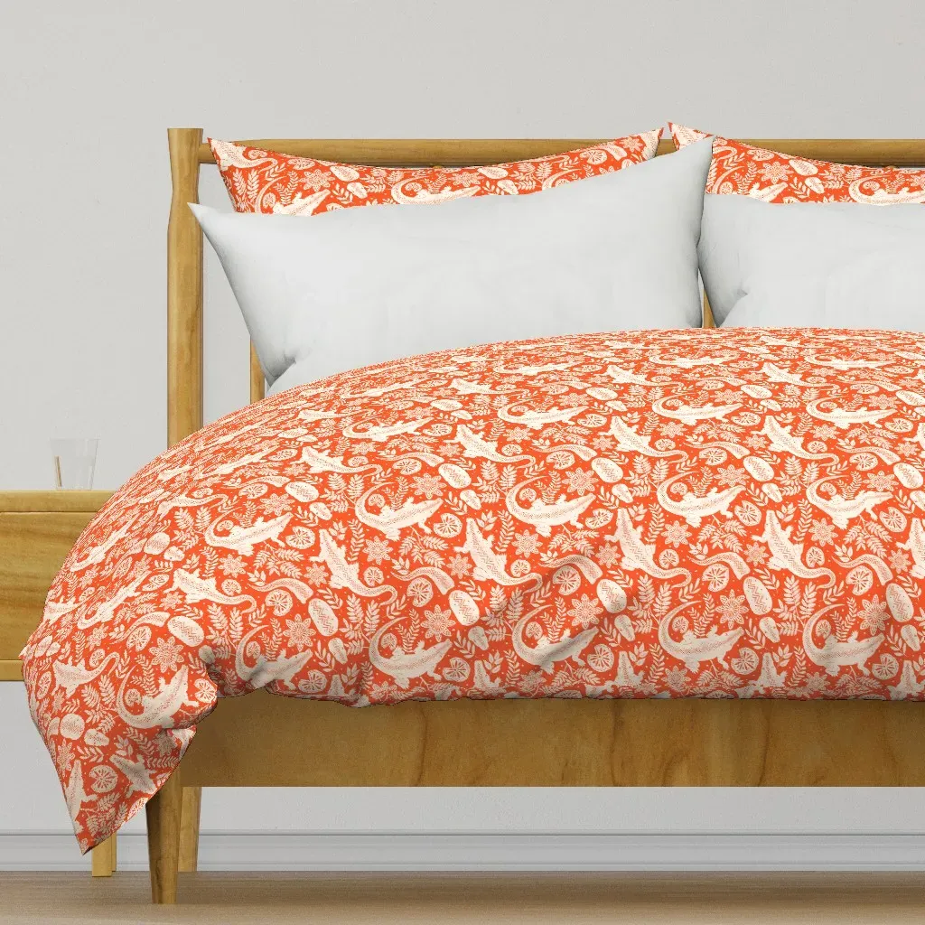 American Alligator Tangerine Duvet Cover - White product