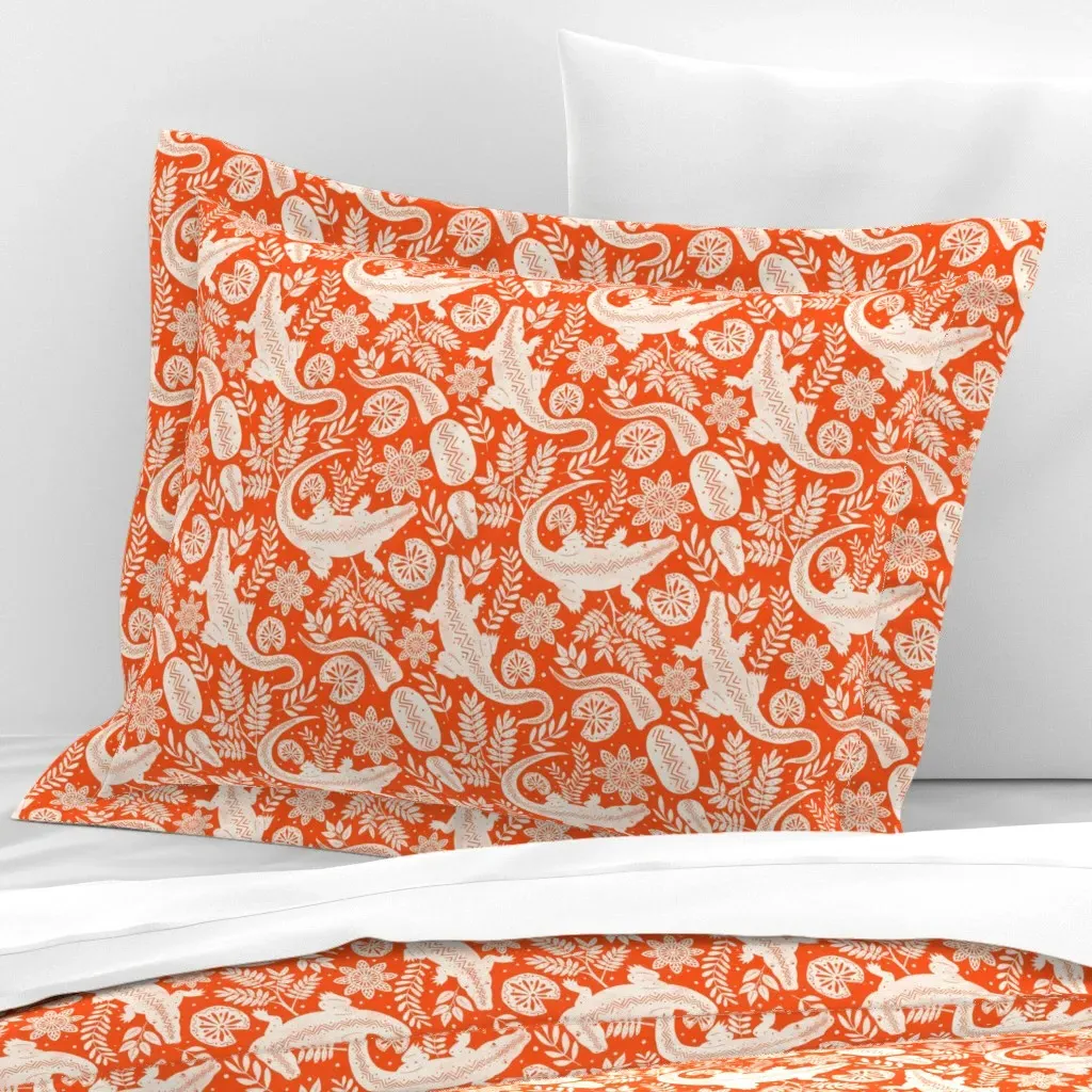 American Alligator Tangerine Standard Flanged Pillowcase - White, Cotton Sateen product