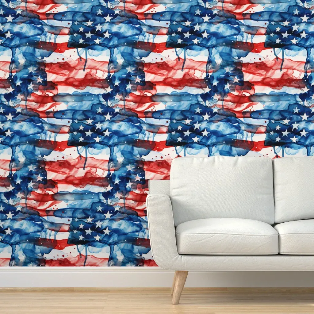 American Flag Art Peel and Stick Wallpaper - Red product